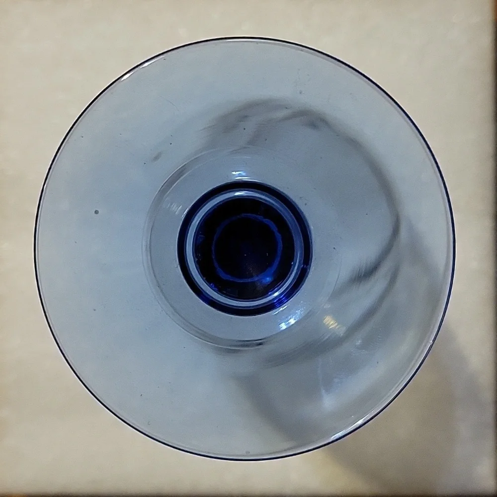 Vtg Lenox Blue Long Stemmed Pedestal Crystal Gold Rim Wine Water Goblet Glass
